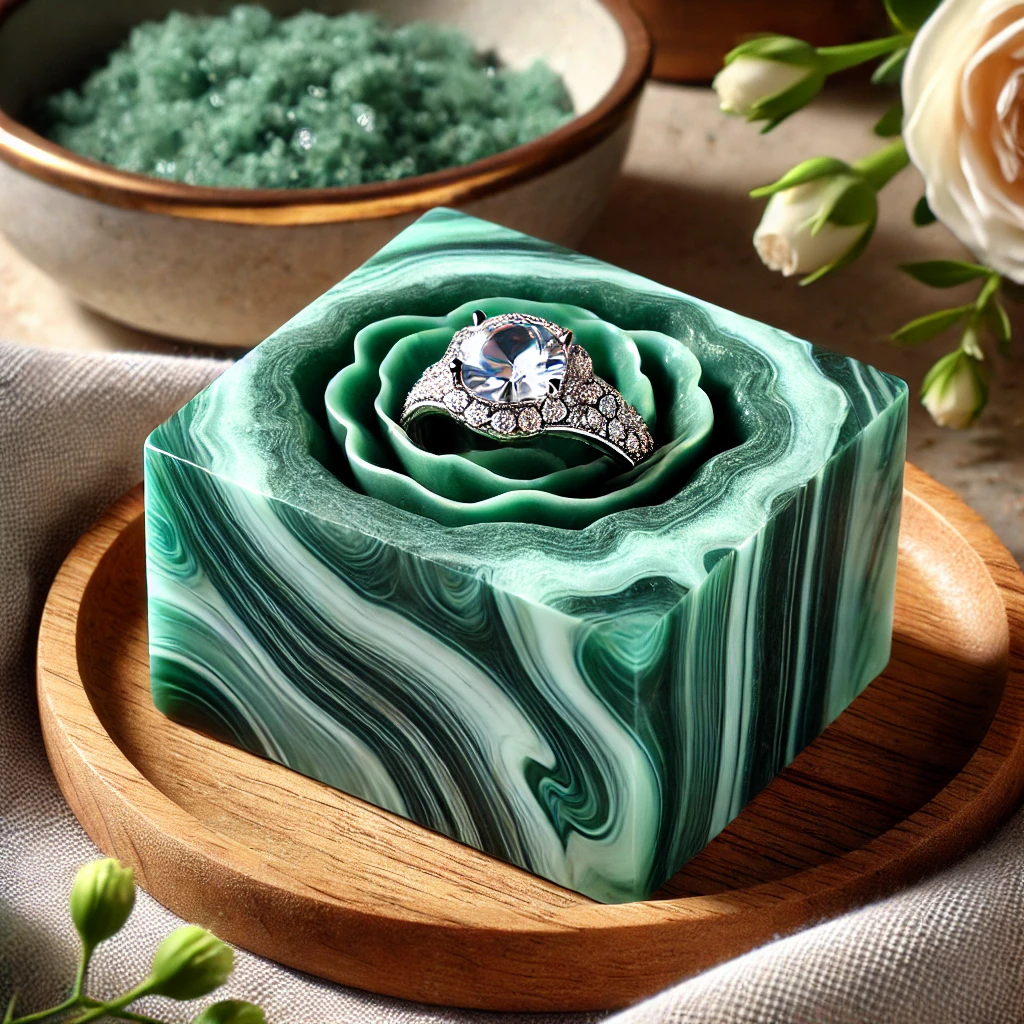 Un savon vert contenant une bague en diamant